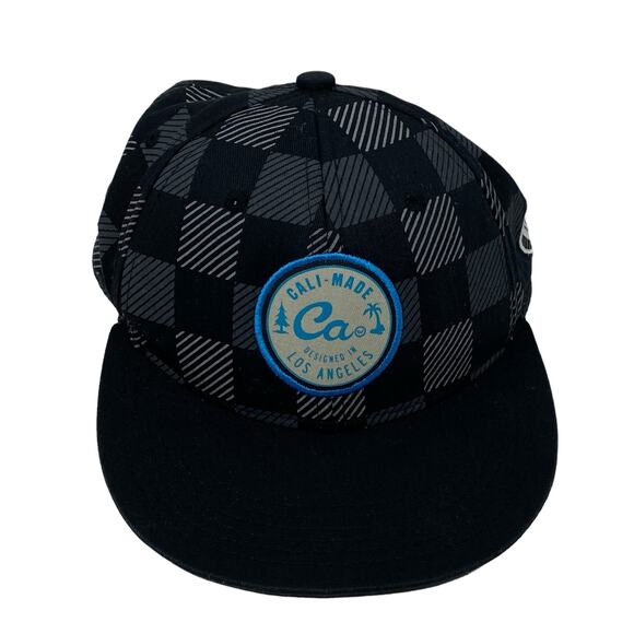 Cali-Made CA Designed In L.A. Black Gray Checkered Embroidered Baseball Cap - Picture 7 of 7